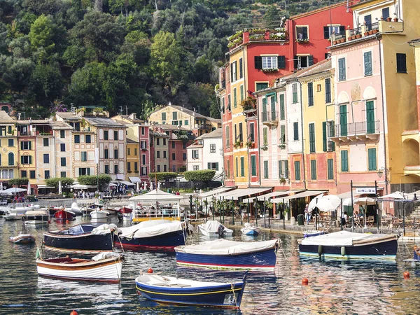 Prtofino Italië Mrt 2020 Zicht Portofino Stad Haven Met Boten — Stockfoto