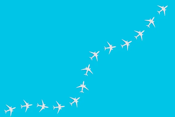 Una Fila Aviones Blancos Sobre Fondo Azul Para Fondos Pantalla — Foto de Stock