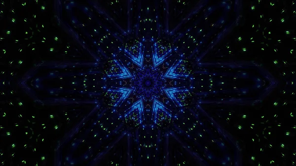 Illustration Vibrant Blue Glowing Kaleidoscope Patterns Dark Black Background — Stock Photo, Image