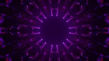 A 3D rendering of a purple abstract circular pattern with bright neon lights glowing from its sides clipart