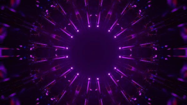 Рендеринг Фиолетового Абстрактного Круглого Узора Яркими Неоновыми Огнями Светящимися Сторон — стоковое фото
