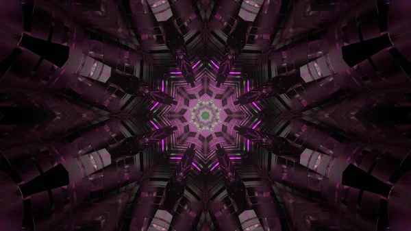 Rendering Mirrored Abstract Purple Pattern Reminiscent Kaleidoscope — Stock Photo, Image