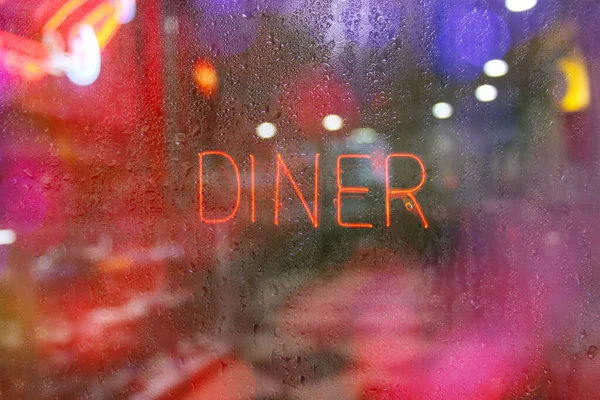 Een Wijnoogst Rood Neon Diner Bord — Stockfoto