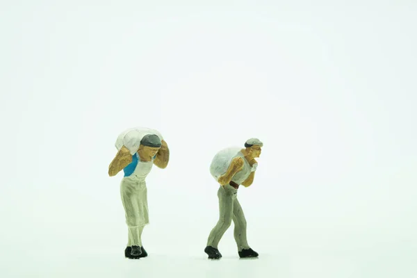 Closeup Shot Small Figure Toys Workers Isolated Background — Stock Photo, Image