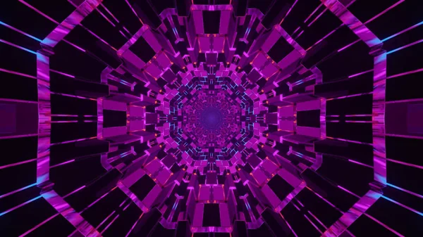 鮮やかな紫と黒の色でクールな未来的な万華鏡パターンの3Dレンダリング — ストック写真