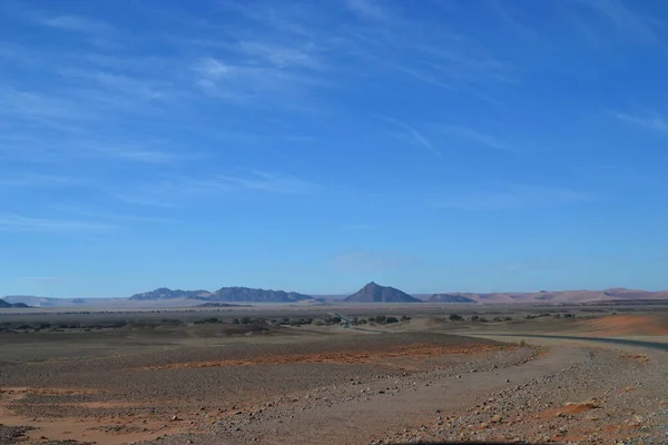 Camino Tierra Través Una Estepa Luz Del Día Namibia — Foto de Stock