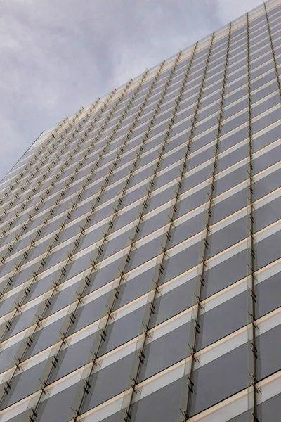 Bulutlu Bir Günde Yüksek Katlı Bir Ofis Binasının Pencerelerinin Dikey — Stok fotoğraf