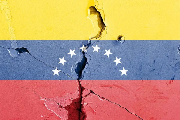 Bandeira Nacional Venezuela Pintado Uma Parede Quebrada Intempéries Conceito Conflito — Fotografia de Stock