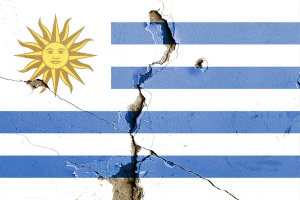 Bandera Nacional Uruguay Pintada Sobre Una Pared Rota Erosionada Concepto —  Fotos de Stock