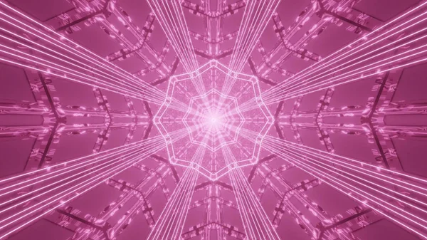 Візуалізація Барвистих Неонових Вогнів Геометричних Формах Рожевому Фоні — стокове фото