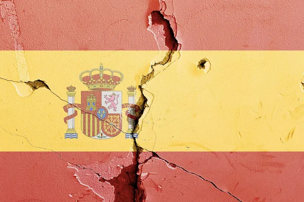 Spanya Nın Ulusal Bayrağı Yıpranmış Bir Duvara Boyanmış Politik Çatışma — Stok fotoğraf