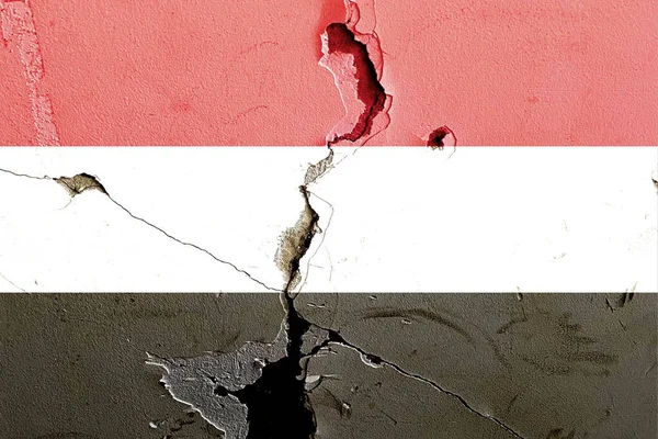 Εθνική Σημαία Της Υεμένης Ζωγραφισμένη Έναν Ξεπερασμένο Τοίχο Έννοια Πολιτικής — Φωτογραφία Αρχείου