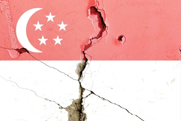 Bandiera Nazionale Singapore Dipinta Muro Rotto Intemperie Concetto Conflitto Politico — Foto Stock