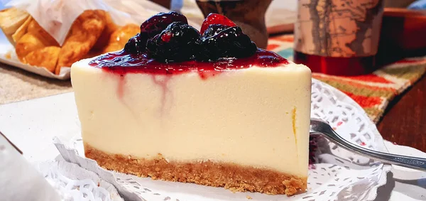 Närbild Bit Delikat Cheesecake — Stockfoto