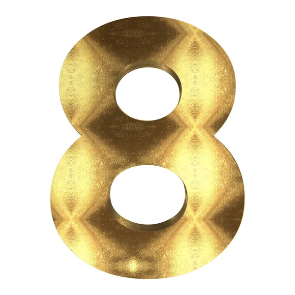 Återgivning Gyllene Metall Nummer Åtta Symbol Isolerad Vit Bakgrund — Stockfoto