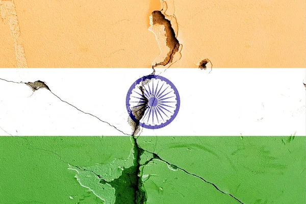 National Flag India Painted Weathered Broken Wall Political Conflict Concept — Stock Photo, Image