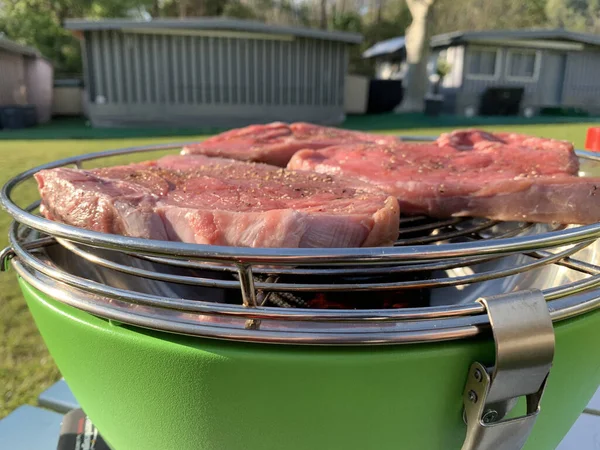 Steak Vlees Grill Buiten Een Zonnige Dag — Stockfoto