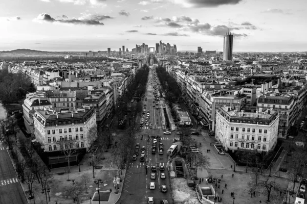 Красивый Серый Воздушный Вид Дорогу Автомобилями Город Париж Франция — стоковое фото