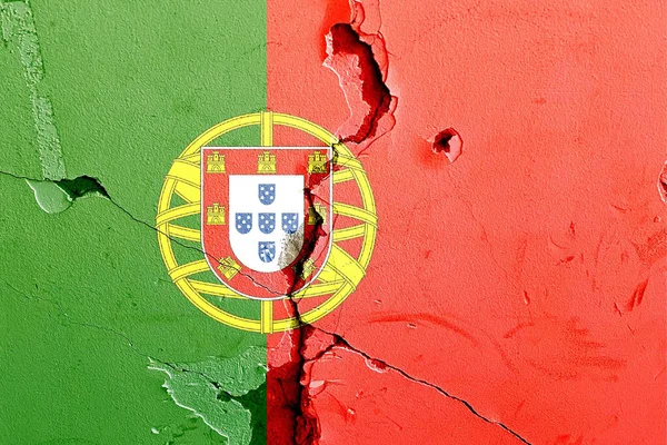 Bandera Nacional Portug Pintada Sobre Una Pared Rota Erosionada Concepto — Foto de Stock