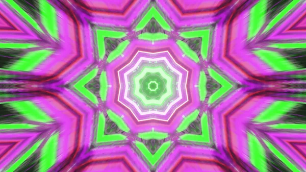 Élénk Lila Zöld Neonfények Megjelenítése Csillagszerű Formában Hasonló Kaleidoszkóphoz — Stock Fotó