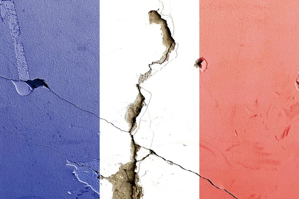 Drapeau National France Peint Sur Mur Brisé Concept Conflit Politique — Photo