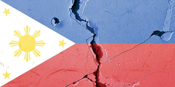 Drapelul Național Filipinelor Pictat Zid Zdrobit Concept Conflict Politic — Fotografie, imagine de stoc