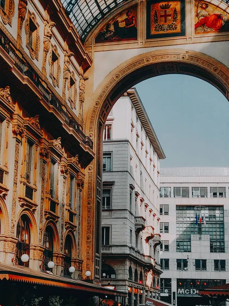 Gyönyörű Építészet Galleria Vittorio Emanuele Olaszország Legrégebbi Aktív Bevásárló Galéria — Stock Fotó