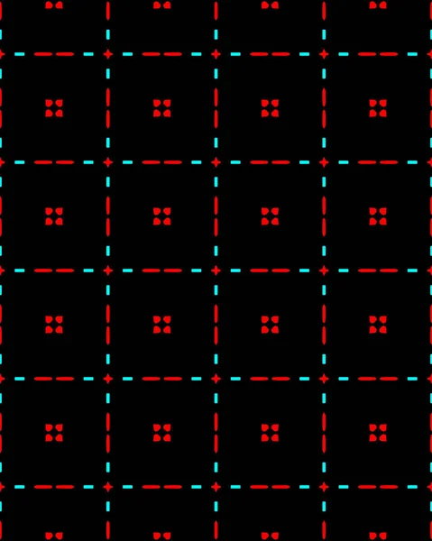 Иллюстрация Бесшовного Рисунка Плитки Квадратными Орнаментами Черном Синем Красном Цветах — стоковое фото