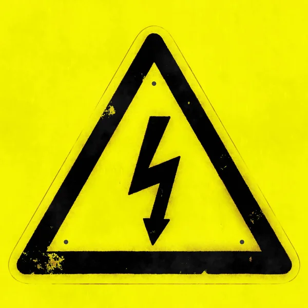 Иллюстрация Высокого Напряжения Предупреждающий Треугольник Знак Изолирован Желтом Фоне — стоковое фото