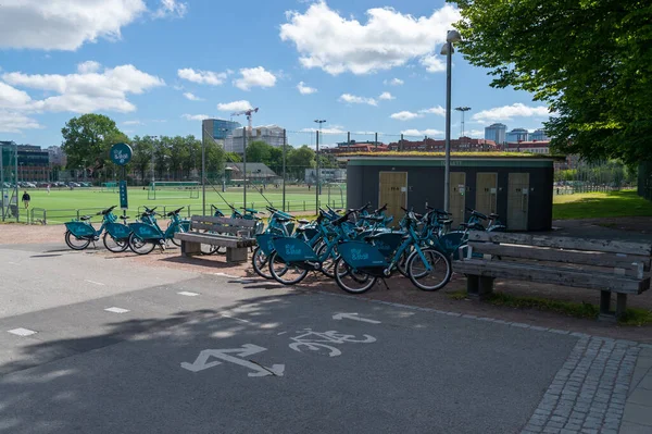 Gothenburg Sweden Ιουν 2021 Συλλογή Από Μπλε Ποδήλατα Στην Πόλη — Φωτογραφία Αρχείου