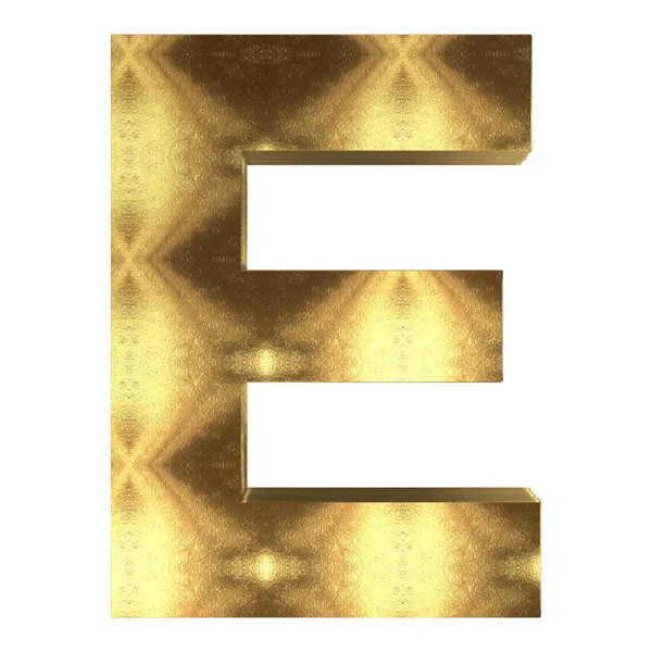 ホワイトの背景に孤立した金色の金属文字Eの3Dレンダリング — ストック写真