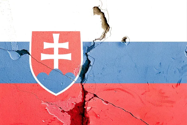 Державний Прапор Словаччини Намальований Вивітрюваній Стіні Політичній Концепції Конфлікту — стокове фото