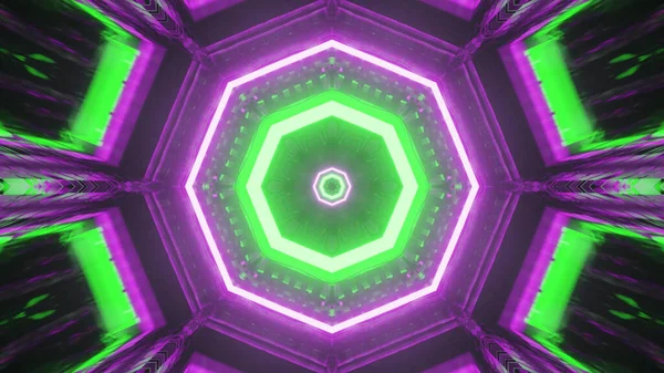 星系间科幻门户的3D渲染 霓虹灯发出紫色和绿色光芒 — 图库照片