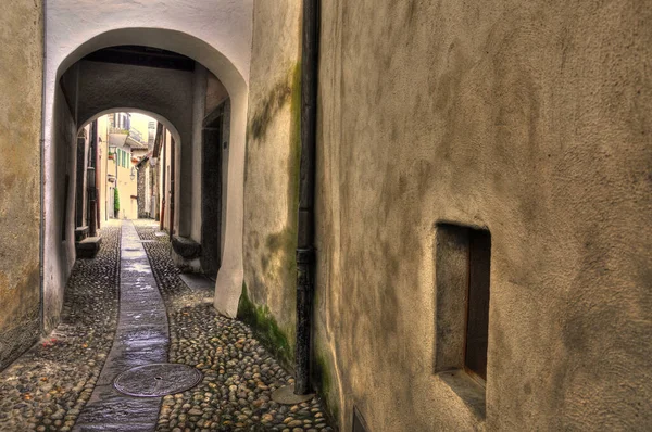 Smalle Straat Met Oude Rustieke Huizen Ronco Sopra Ascona Ticino — Stockfoto