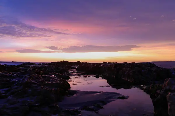 Scenic View Sunset Rocky Terrain Being Crossed River Royalty Free Stock Images