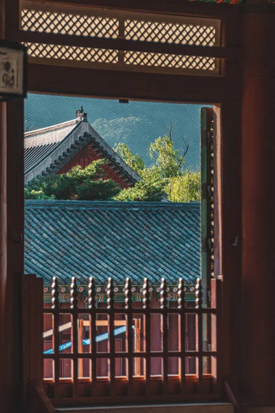 Vertical Shot Window View Roofs Buildings — Stock Photo, Image