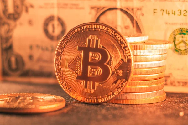 Altın Bitcoin Kripto Para Birimine Yakın Plan — Stok fotoğraf