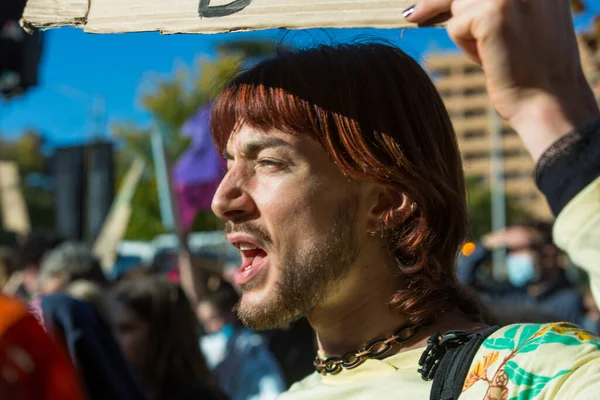 Melbourne Australia Mayo 2021 Joven Activista Andrógino Protestando Por Una —  Fotos de Stock