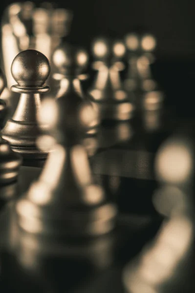 Чорні Шахові Фігури Шахівниці — стокове фото