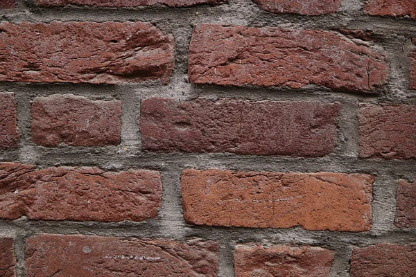 Närbild Vägg Fragment Röda Tegel Och Cement — Stockfoto