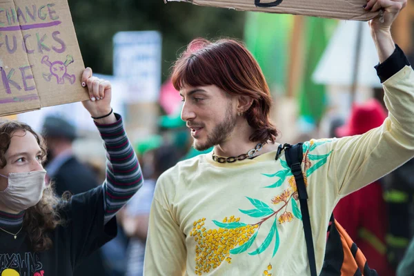 Melbourne Australia Mayo 2021 Activista Andrógino Protesta Por Una Huelga — Foto de Stock