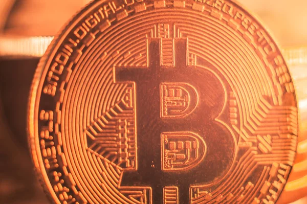 Altın Bitcoin Kripto Para Birimine Yakın Plan — Stok fotoğraf