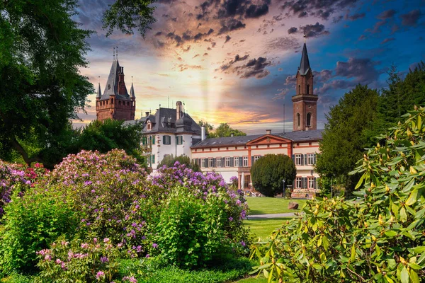 Parque Del Castillo Weinheim Vista Del Casco Antiguo Durante Atardecer — Foto de Stock