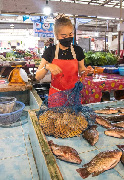 Bangkok Thailand Jul 2021 Covid Time Street Market Fresh Goods — Stock Photo, Image