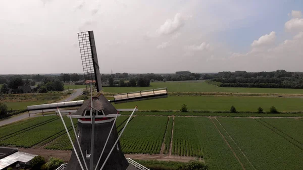 Panorama Van Traditionele Hollandse Windmolen Met Uitzicht Agrarische Velden Van — Stockfoto