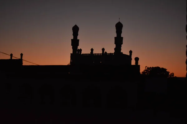 Силует Мечеті Проти Вечірнього Неба Індії — стокове фото