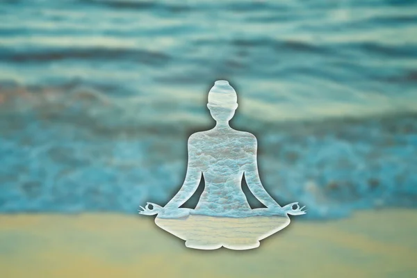 Frauensilhouette Padmasana Lotus Yoga Pose Durch Eine Neblige Berglandschaft Mit — Stockfoto