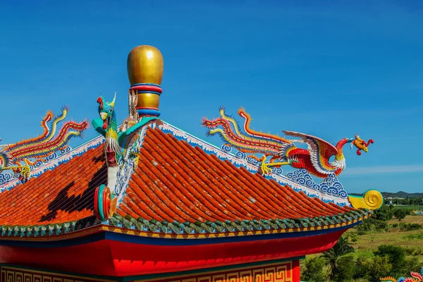 Chinese Dragon Statue Roof Temple District Chonburi Thailand Southeast Asia — Stock Photo, Image