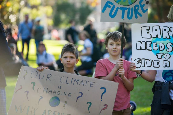 Melbourne Austrália Maio 2021 Meninos Escola Primária Greve Mudança Climática — Fotografia de Stock