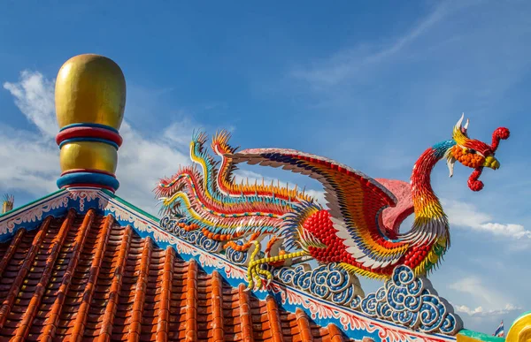 Chinese Dragon Statue Roof Temple District Chonburi Thailand Southeast Asia — Stock Photo, Image